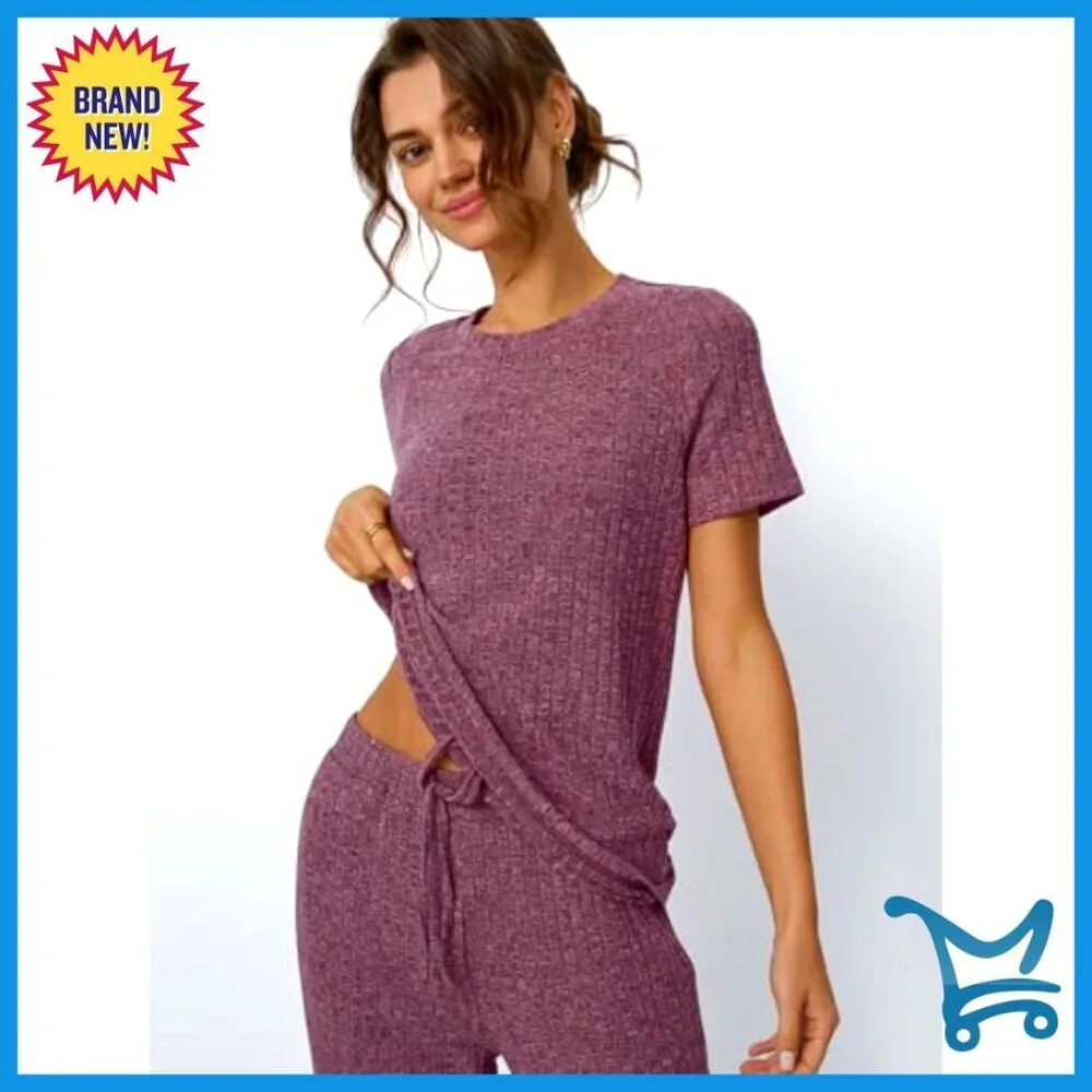 Oversized Lounge Set Ribbed Fabric Matching Tracksuit Comfortable Travel Outfit